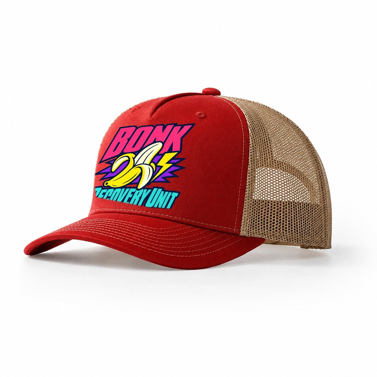 Bonk Recovery Unit 90S Running Clubs Trucker Hat – Red Khaki
