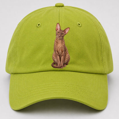 Cornish Rex Seated Portrait Realistic Cat Portrait Baseball Cap – Fluorescent Green