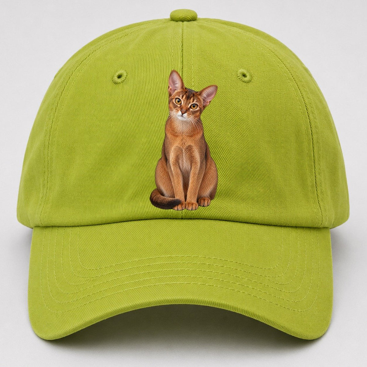 Abyssinian Seated Portrait Realistic Cat Portrait Baseball Cap – Fluorescent Green
