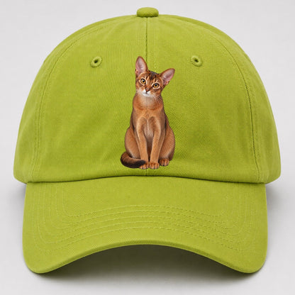Abyssinian Seated Portrait Realistic Cat Portrait Baseball Cap – Fluorescent Green