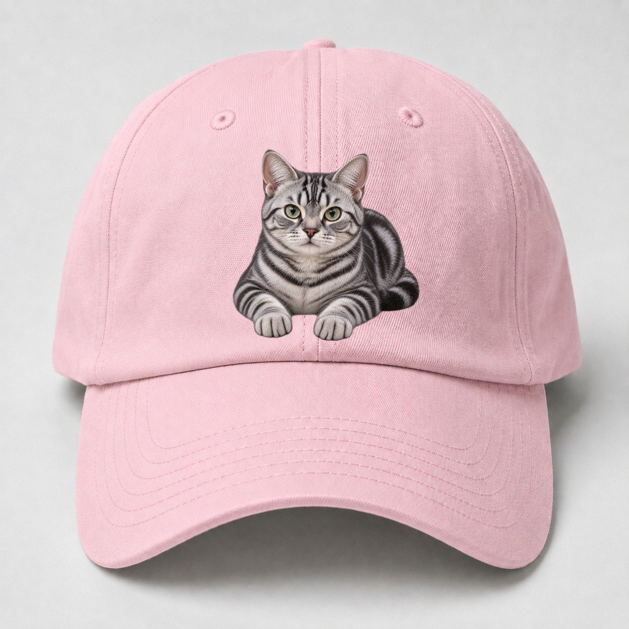 American Shorthair Reclining Paws Forward Realistic Cat Portrait Baseball Cap – Pink