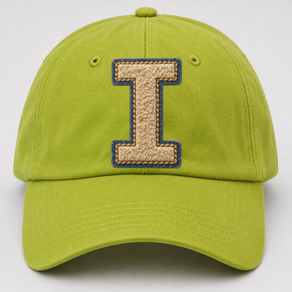 Varsity Chenille I Monogram Baseball Cap – Fluorescent Green