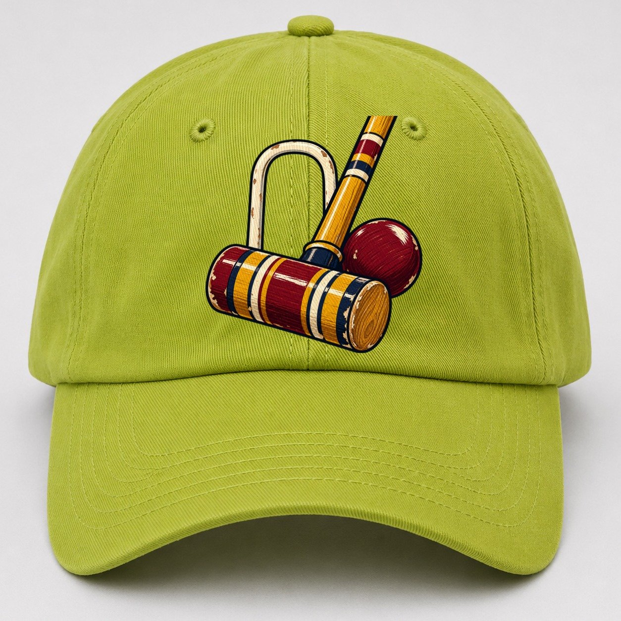 Croquet Mallet Hoop And Burgundy Ball Uk Culture Heritage Baseball Cap – Fluorescent Green