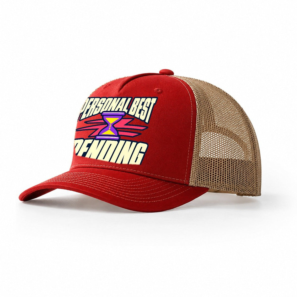 Personal Best Pending 90S Running Clubs Trucker Hat – Red Khaki