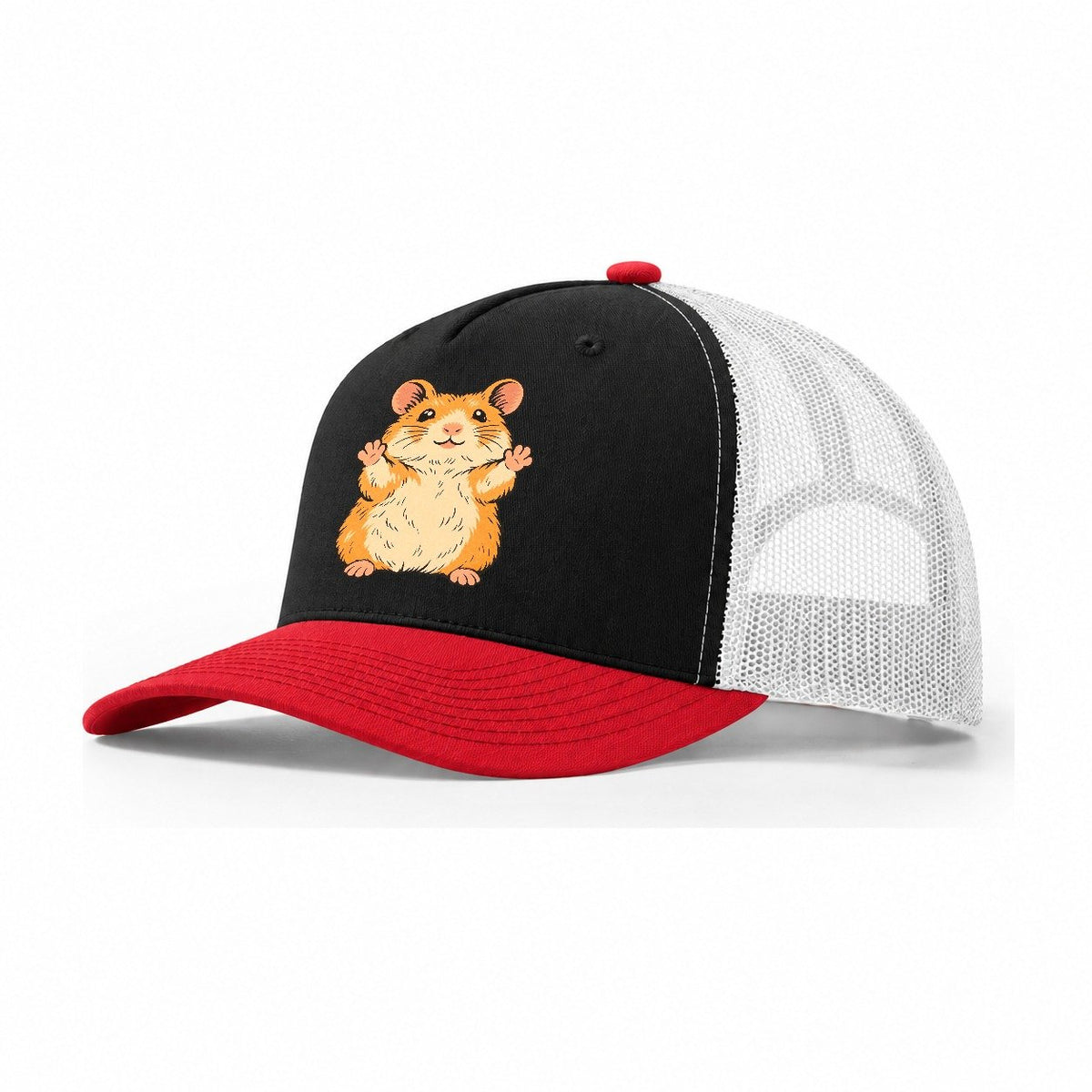 Hamster Paws Up Small Pet Logos Trucker Hat – Black Red White