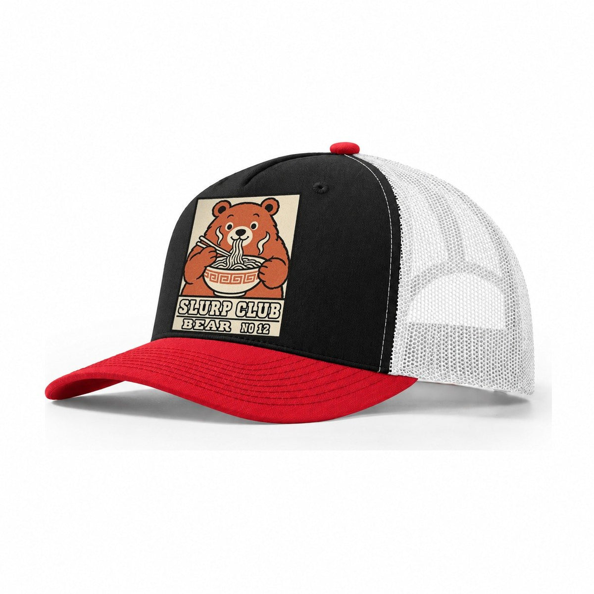 Bear Double Slurp Club Trucker Hat – Black Red White