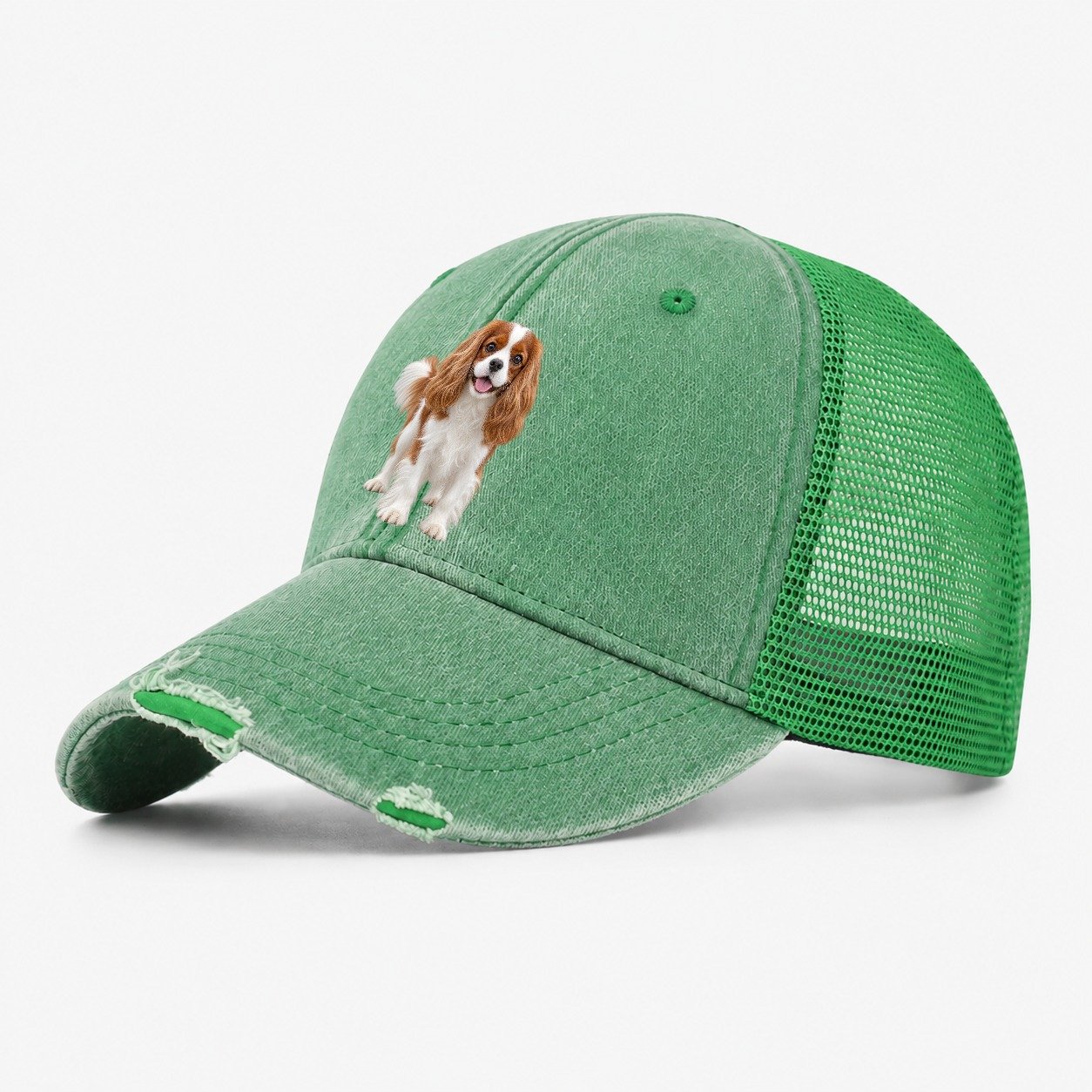 Cavalier King Charles Spaniel Standing Top Breeds Washed Trucker Hat – Ink Green