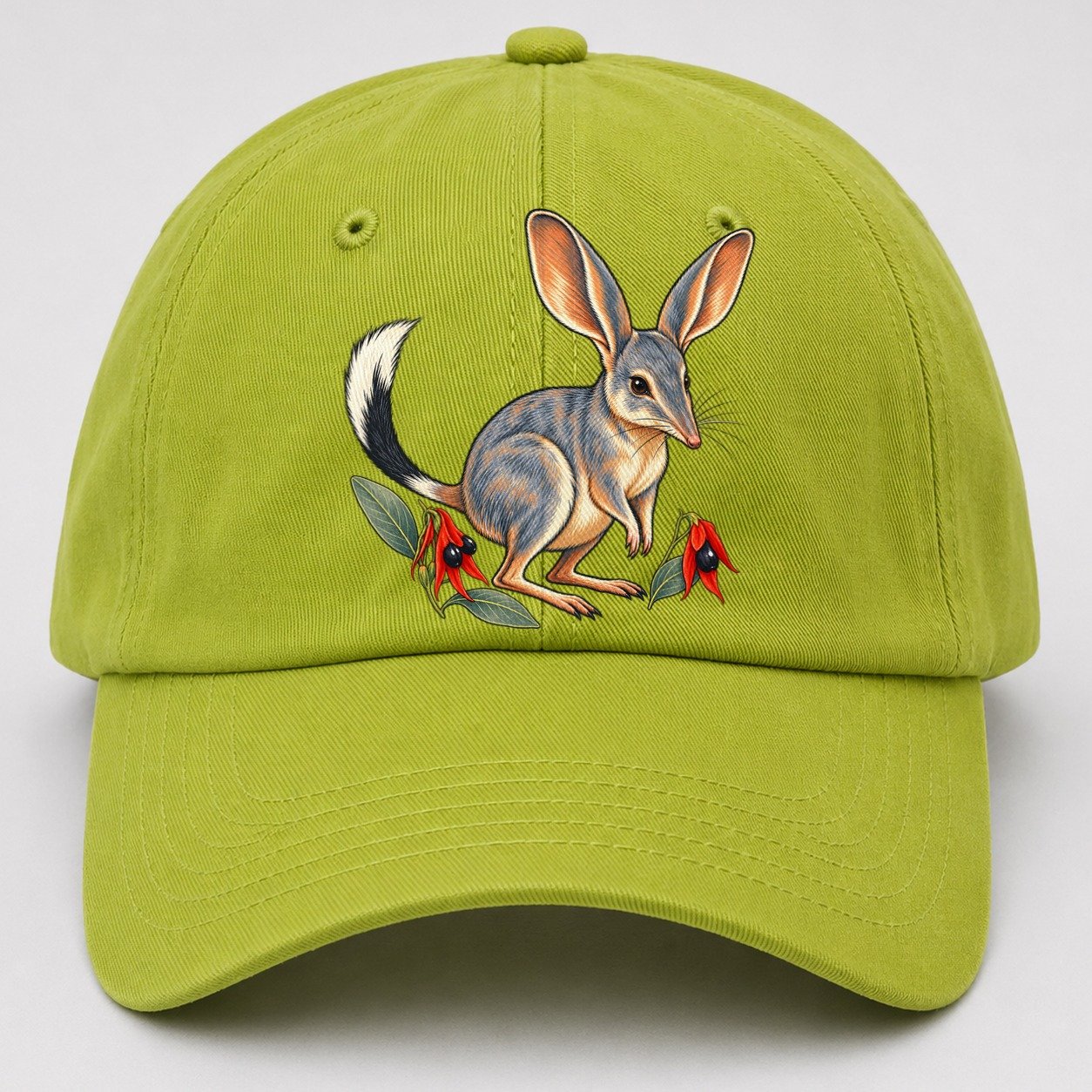 Greater Bilby And Sturt Desert Pea Australia Cultural Icons Baseball Cap – Fluorescent Green