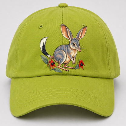 Greater Bilby And Sturt Desert Pea Australia Cultural Icons Baseball Cap – Fluorescent Green