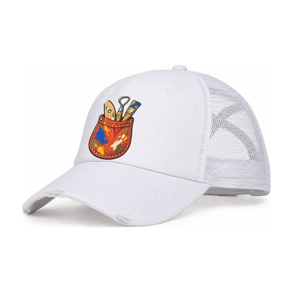 Apron Pocket Clay Color Makers Women's Ponytail Trucker Hat – White White