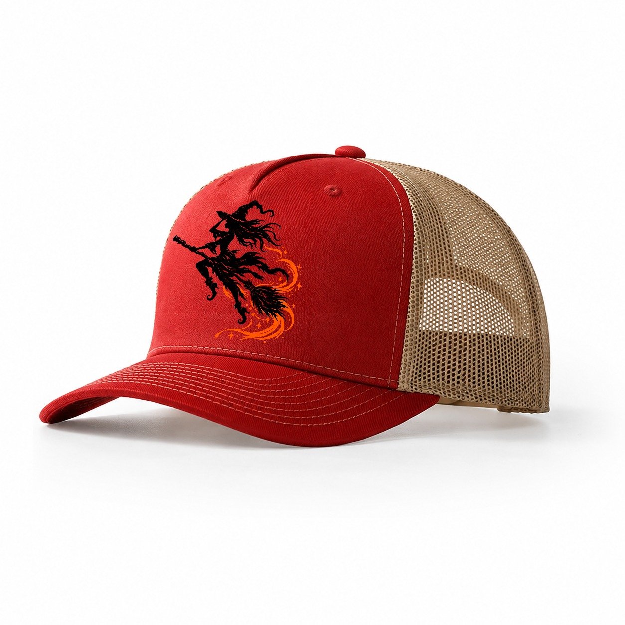 Airborne Witch On A Broom Witch Magic Trucker Hat – Red Khaki
