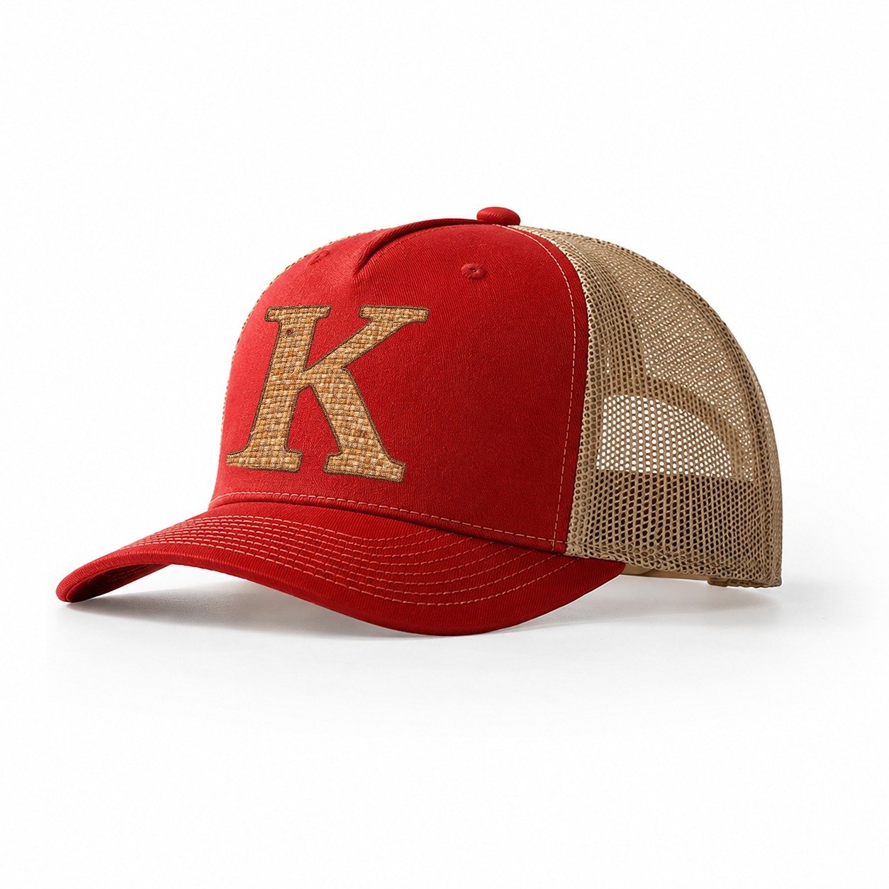 Woven Tweed K Monogram Trucker Hat – Red Khaki