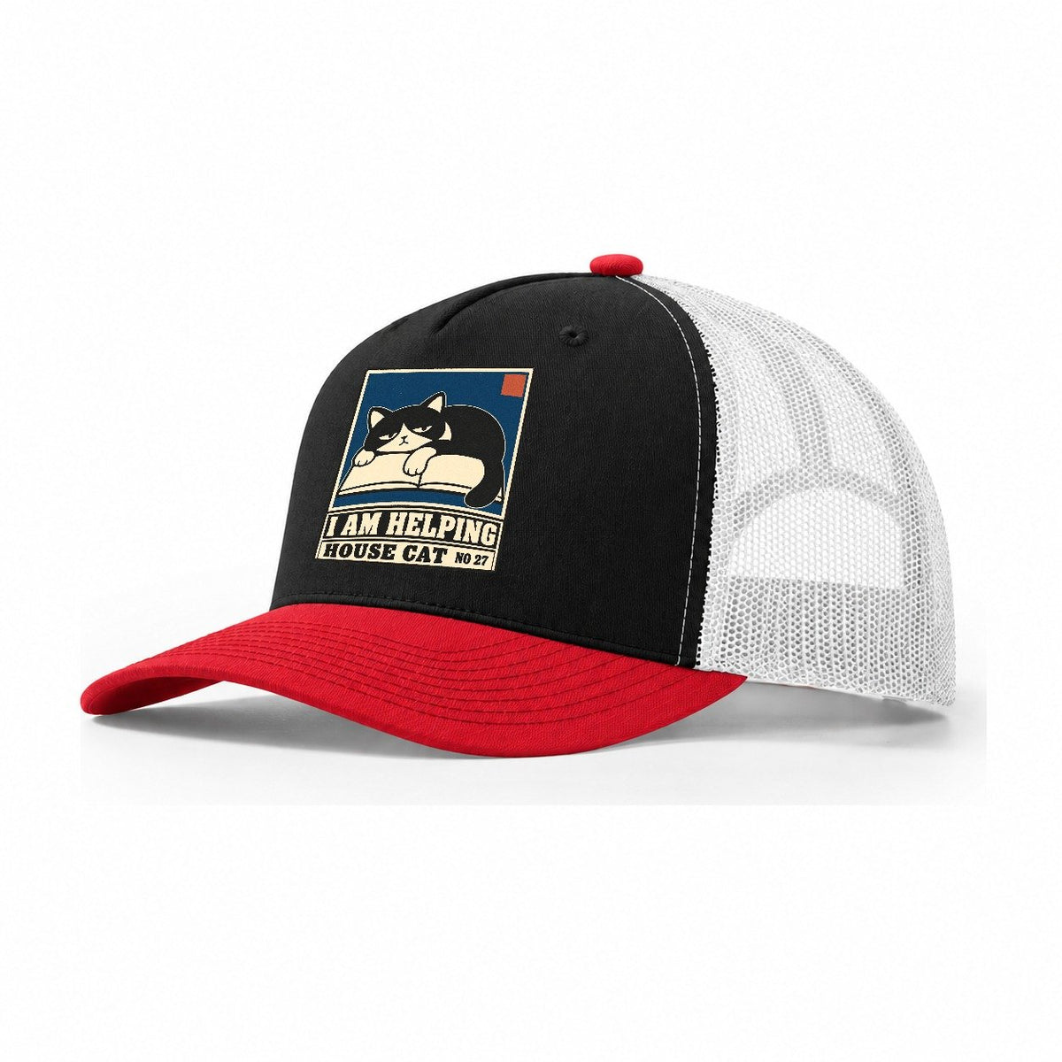 I Am Helping Neko Says No Trucker Hat – Black Red White