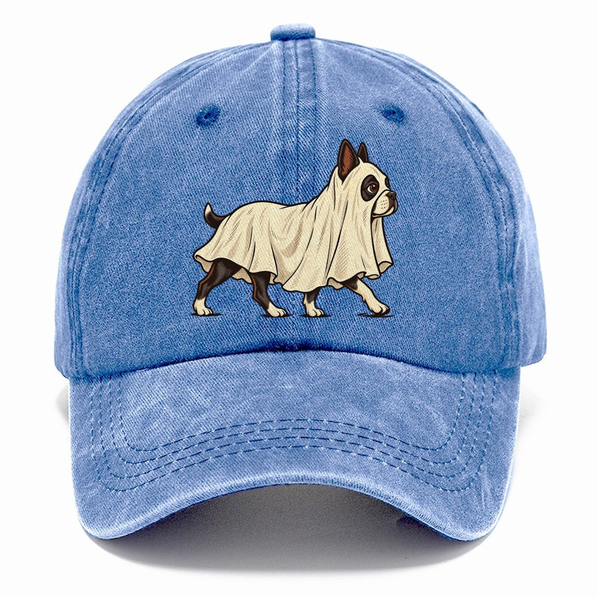One Boston Terrier In Halloween Costume Ghost Draped In A Simple Sheet With Cut Eye Holes Halloween Dog Parade Classic Cap – Summer Sky