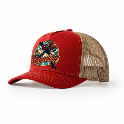 Accordion Crest Music Instruments Trucker Hat – Red Khaki