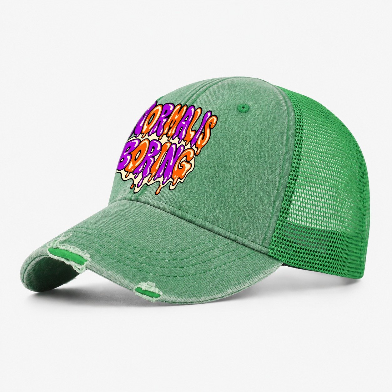 Normal Is Boring Crazy Styles Washed Trucker Hat – Ink Green
