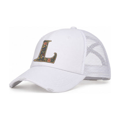 Wildflower L Monogram Women's Ponytail Trucker Hat – White White