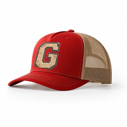 Varsity Chenille G Monogram Trucker Hat – Red Khaki