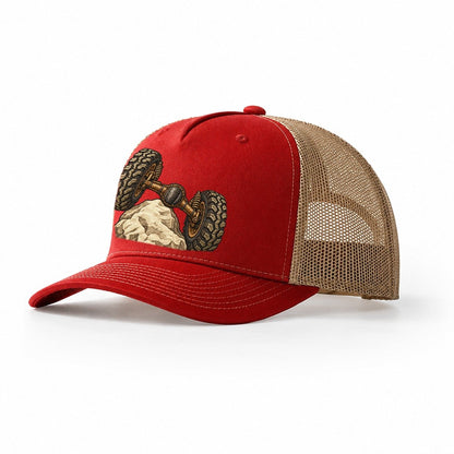Articulated Axle Over A Rock Off Roading And Overlanding Trucker Hat – Red Khaki