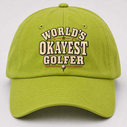 World S Okayest Golfer American Wit Baseball Cap – Fluorescent Green