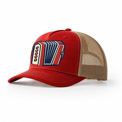 Button Accordion Tiny Solo Marks Trucker Hat – Red Khaki