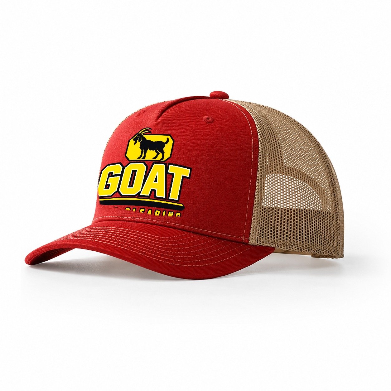 Goat Land Clearing Heavy Duty Trucker Hat – Red Khaki