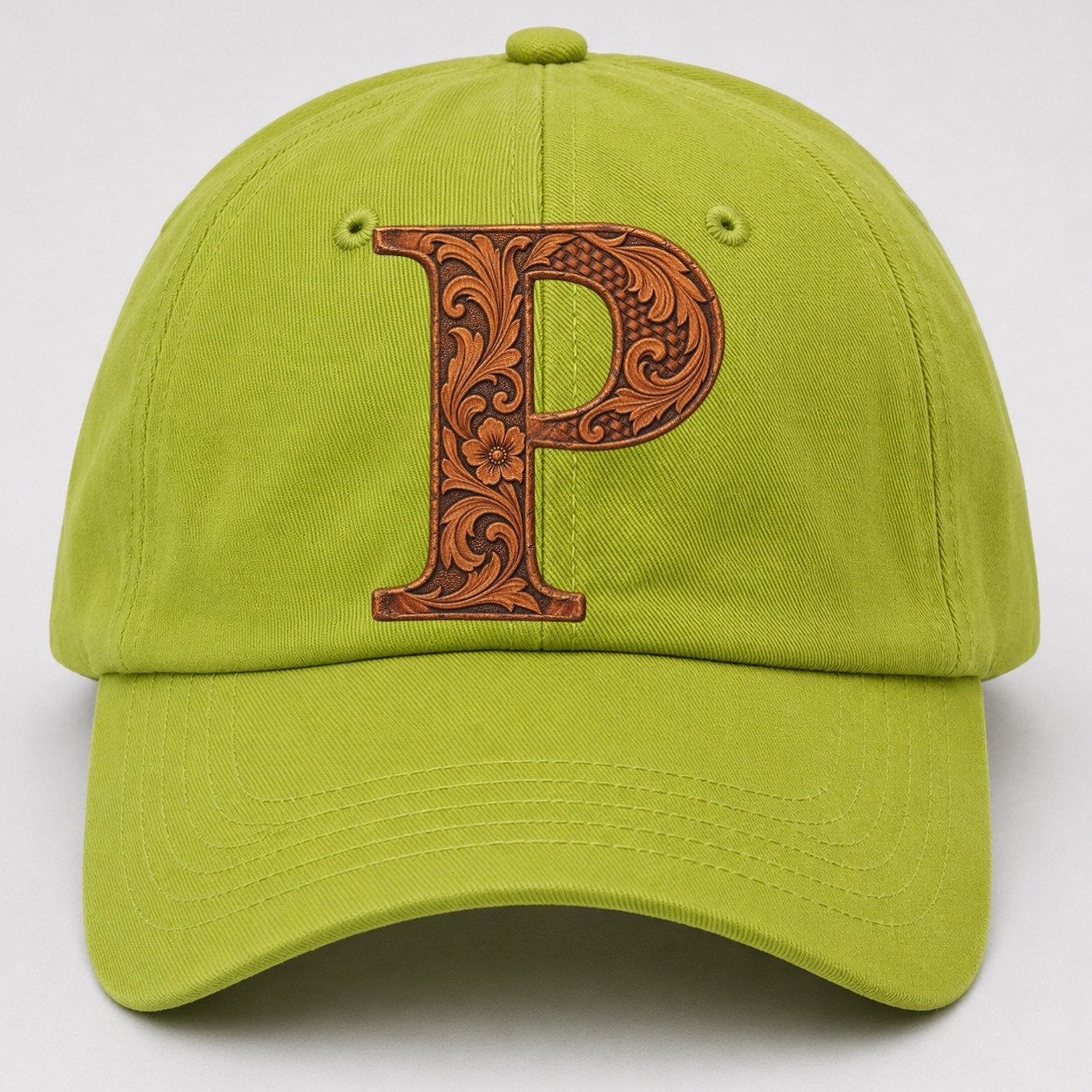 Tooled Leather P Monogram Baseball Cap – Fluorescent Green