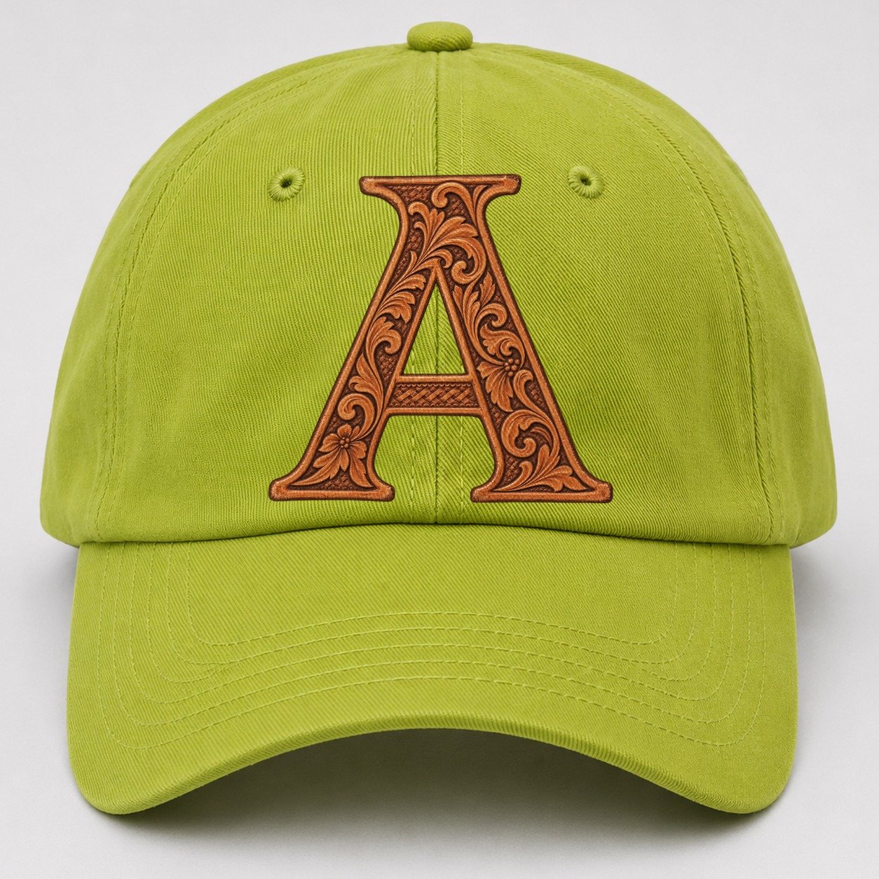 Tooled Leather A Monogram Baseball Cap – Fluorescent Green