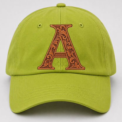 Tooled Leather A Monogram Baseball Cap – Fluorescent Green