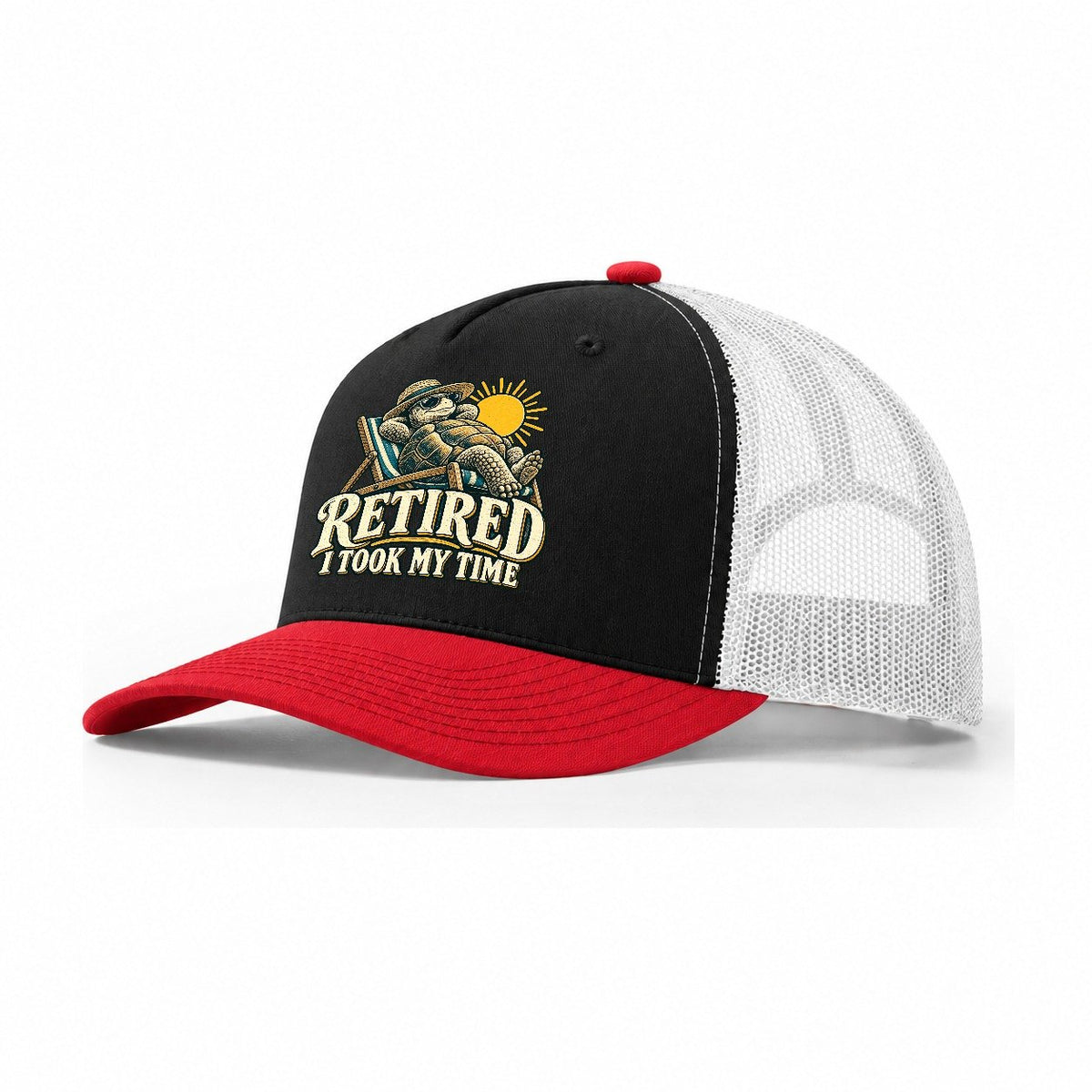 Retired Took My Time Everyday Originals Trucker Hat – Black Red White