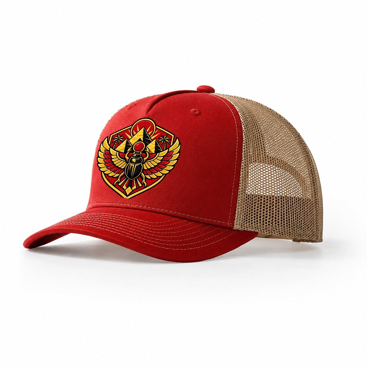 Egypt Minimal Emblem Country Logos Trucker Hat – Red Khaki