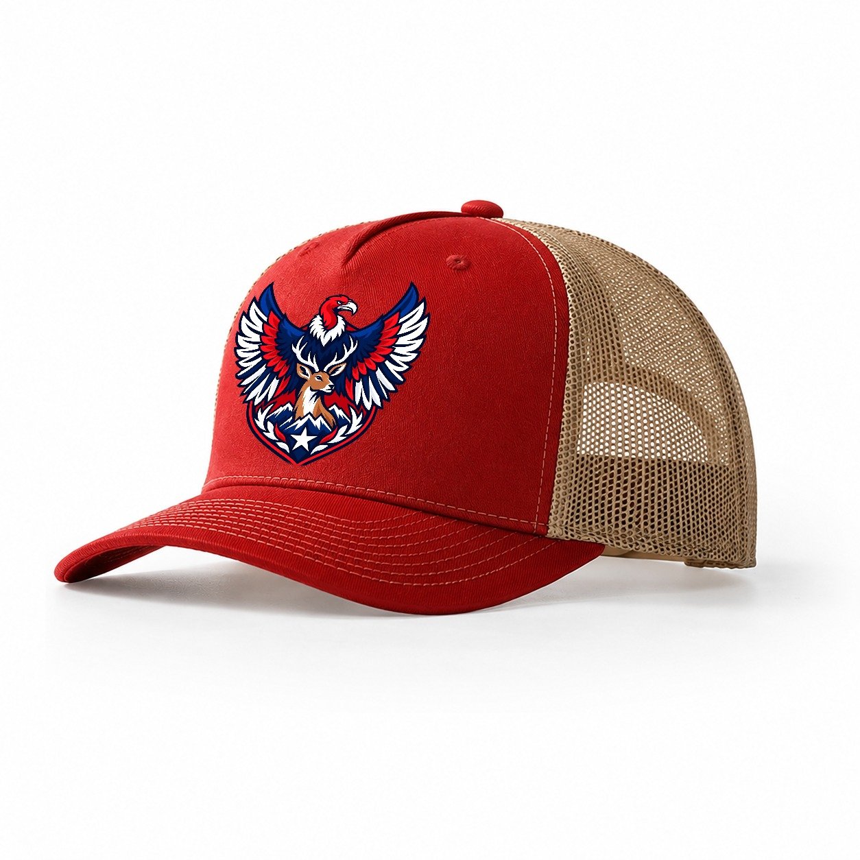 Chile Minimal Emblem Country Logos Trucker Hat – Red Khaki