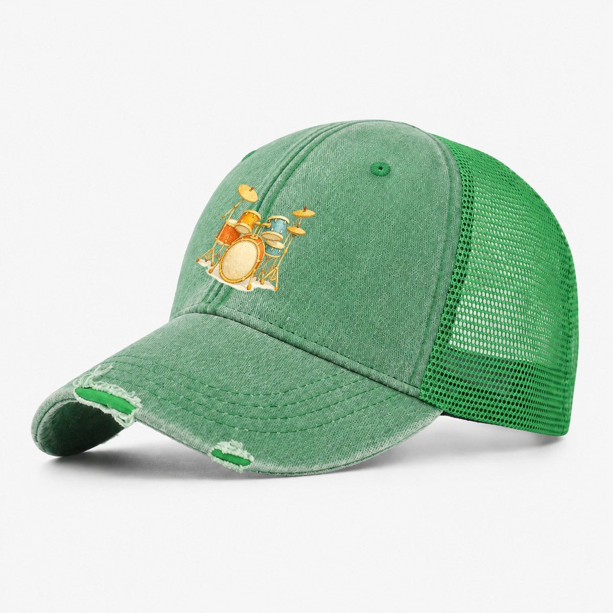 Colorful Drum Kit Washed Trucker Hat – Ink Green
