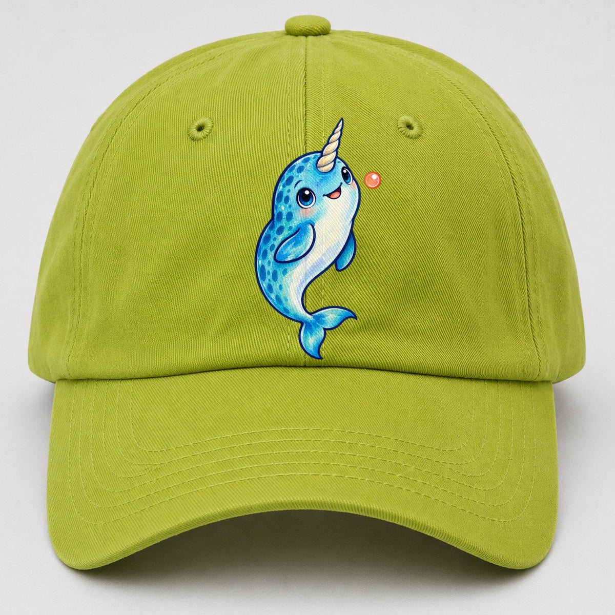 Narwhal Upward Swim Sea Sprite Baseball Cap – Fluorescent Green