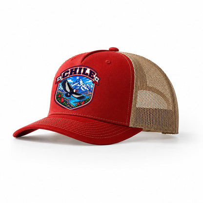 Chile Retro Badge Country Logos Trucker Hat – Red Khaki