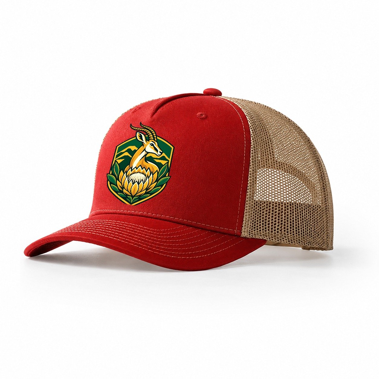 South Africa Minimal Emblem Country Logos Trucker Hat – Red Khaki