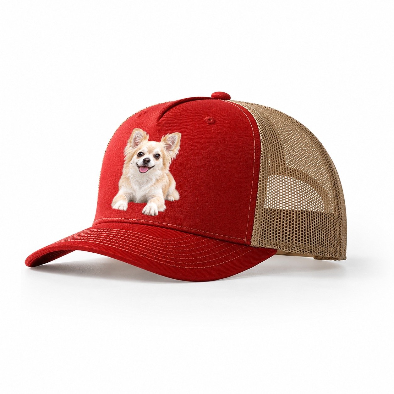 Chihuahua Lying Down Top Breeds Trucker Hat – Red Khaki
