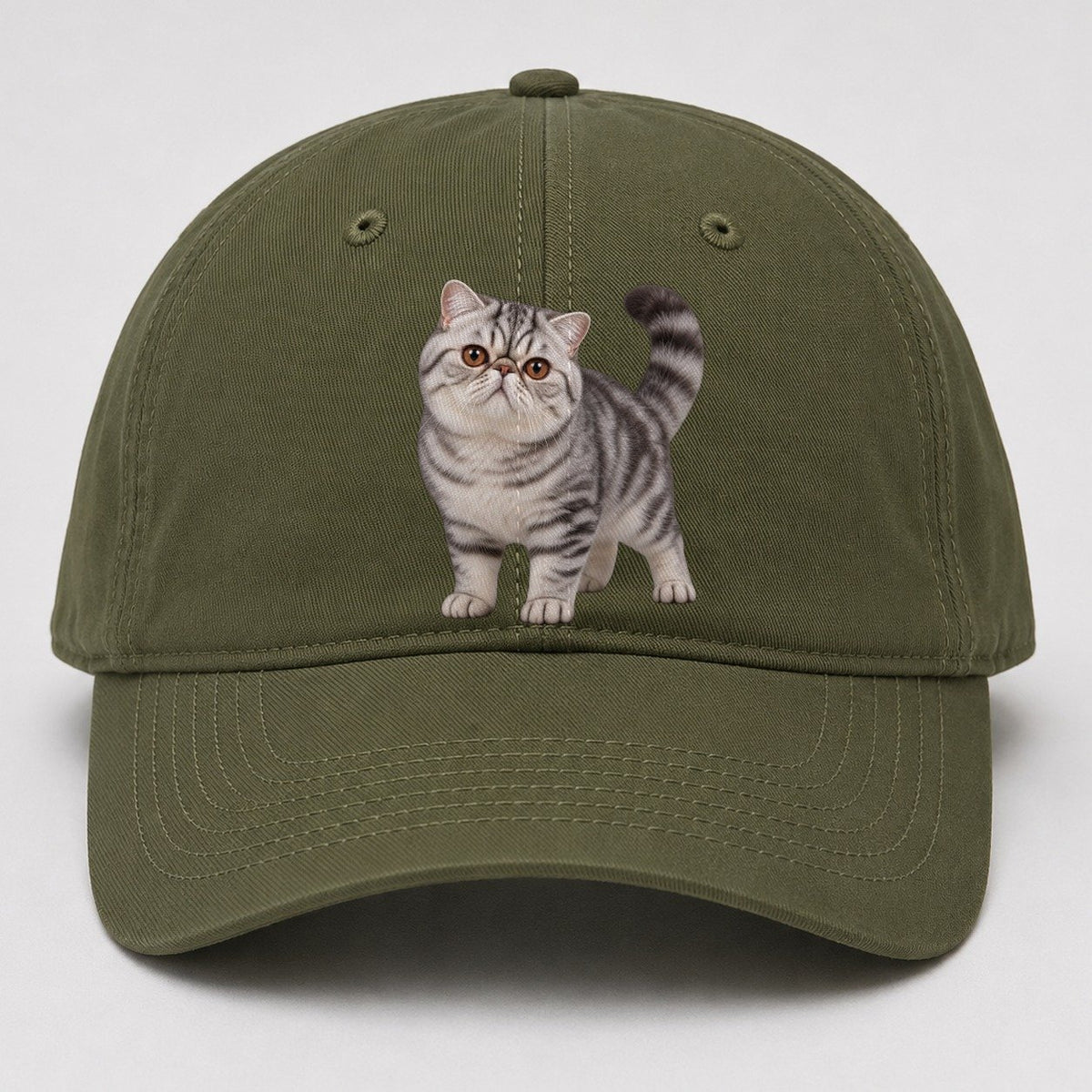 Exotic Shorthair Standing Three Quarter Realistic Cat Portrait Baseball Cap – Army Green