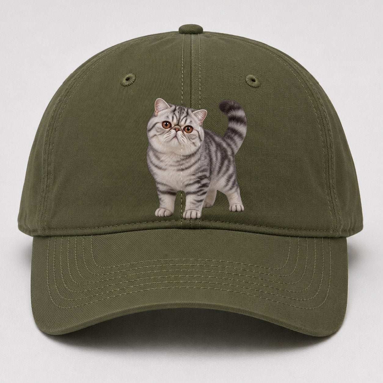 Exotic Shorthair Standing Three Quarter Realistic Cat Portrait Baseball Cap – Army Green
