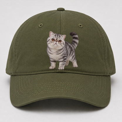 Exotic Shorthair Standing Three Quarter Realistic Cat Portrait Baseball Cap – Army Green