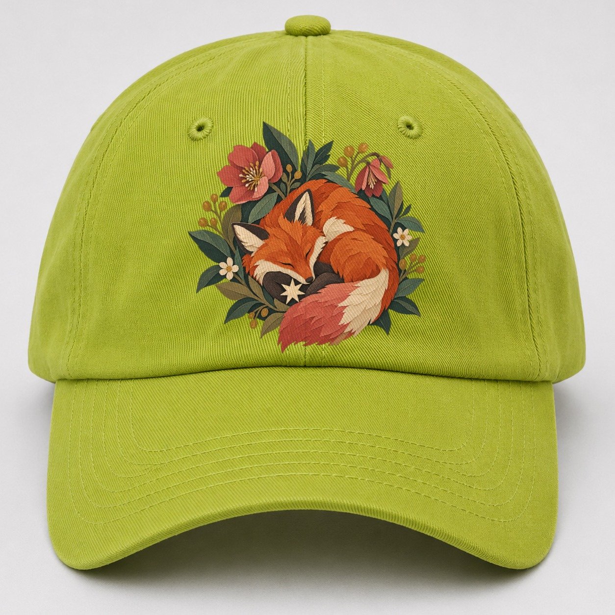 Sleeping Fox Star Nest Gentle Wild Baseball Cap – Fluorescent Green