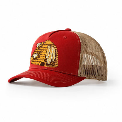 Skep Cutaway Mark Beekeeping Trucker Hat – Red Khaki
