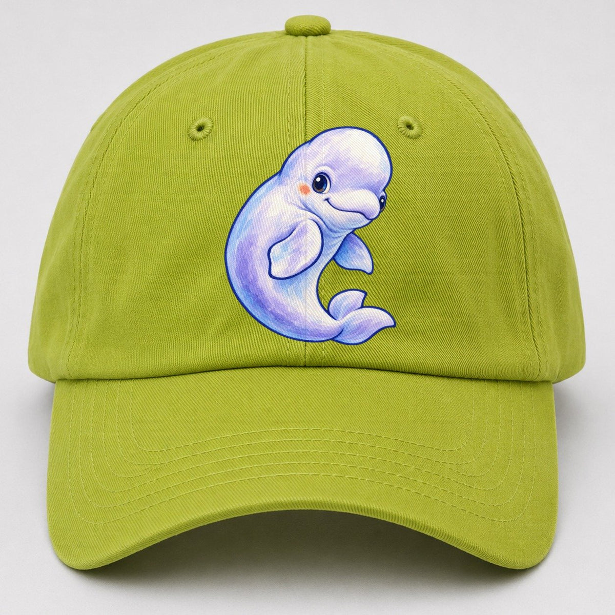 Beluga Whale Gentle Turn Sea Sprite Baseball Cap – Fluorescent Green