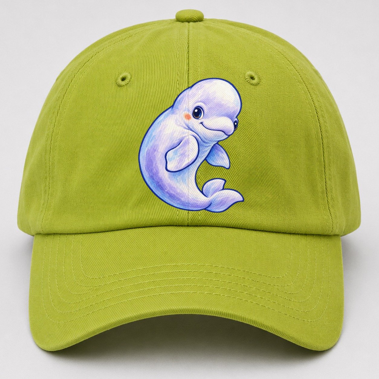 Beluga Whale Gentle Turn Sea Sprite Baseball Cap – Fluorescent Green