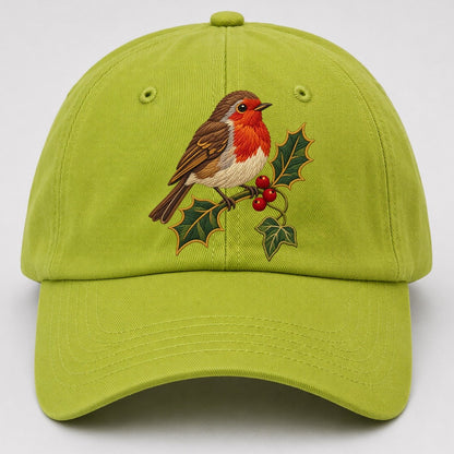 British Robin Holly And Ivy Uk Culture Heritage Baseball Cap – Fluorescent Green