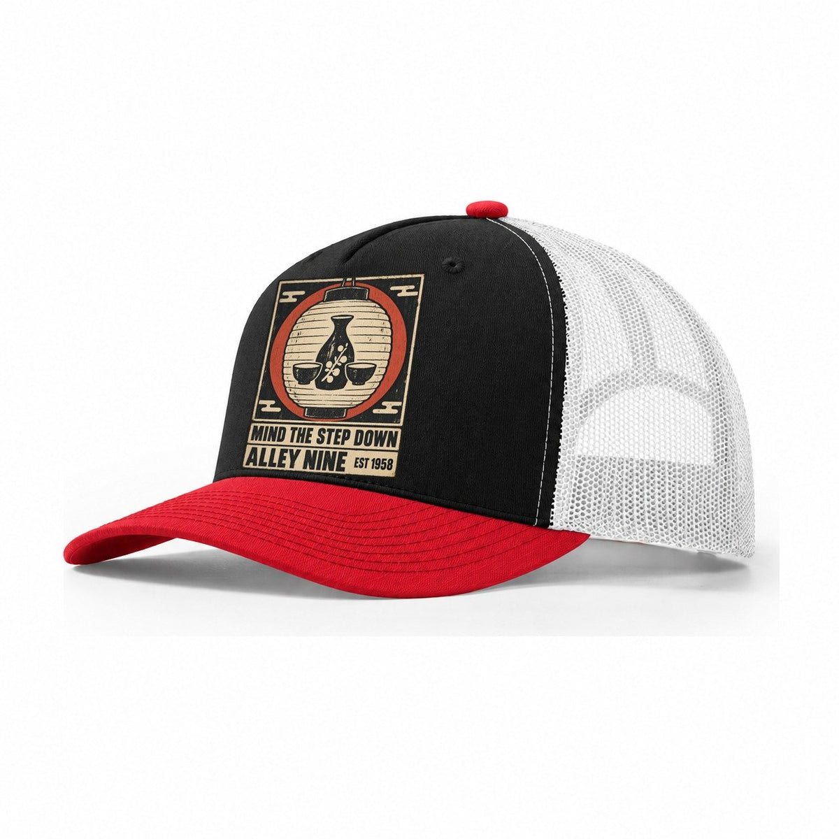 Alley Nine Izakaya Rules Trucker Hat – Black Red White