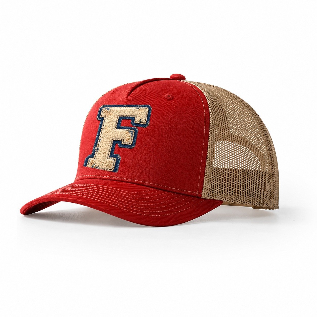 Varsity Chenille F Monogram Trucker Hat – Red Khaki