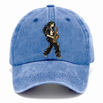 Woman Playing Saxophone Classic Cap – Summer Sky