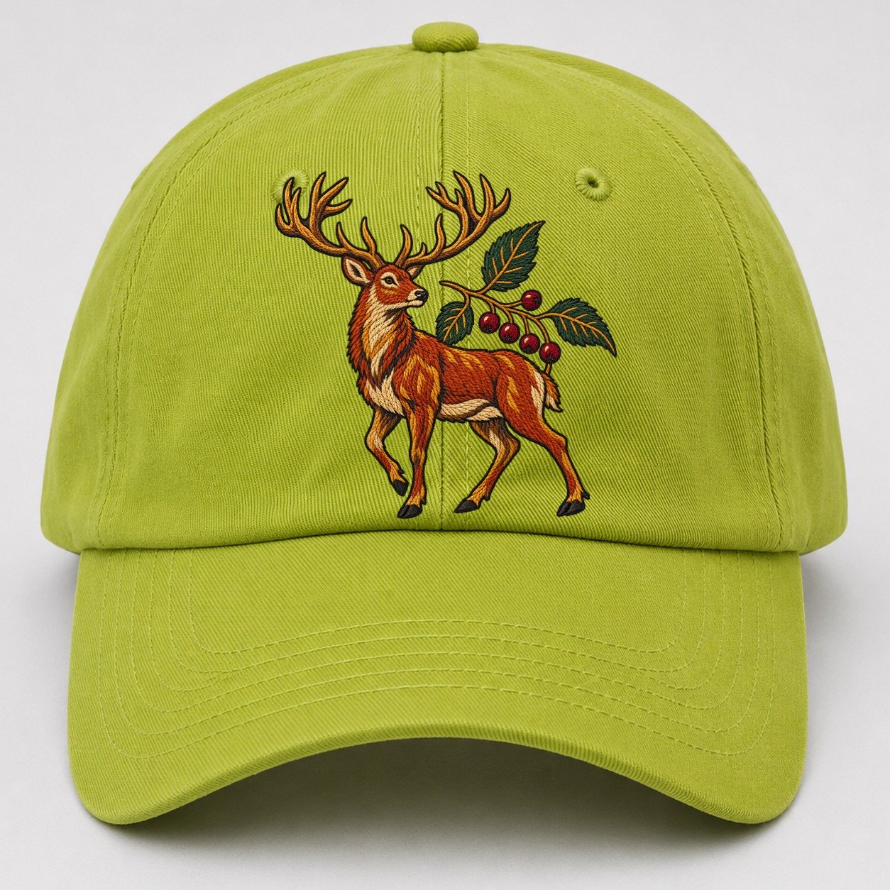 Red Deer And Rowan Berries Uk Culture Heritage Baseball Cap – Fluorescent Green