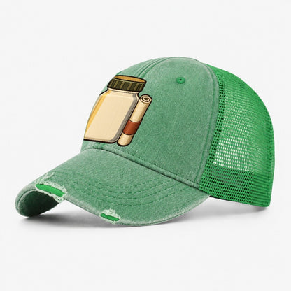 Jar Cache And Log Roll Geocaching Washed Trucker Hat – Ink Green